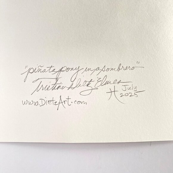 Piñata Pony in a Sombrero Art Original Watercolor Painting Matted 11x14in - Picture 5 of 6